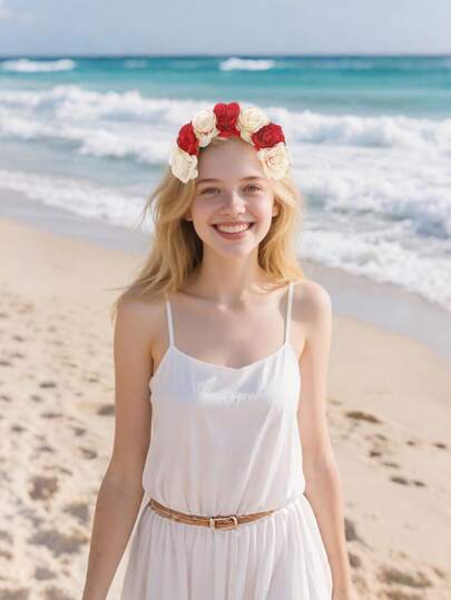 1 件女士面料玫瑰花波西米亚头带，优雅甜美派对装饰，适合节日或派对、万圣节