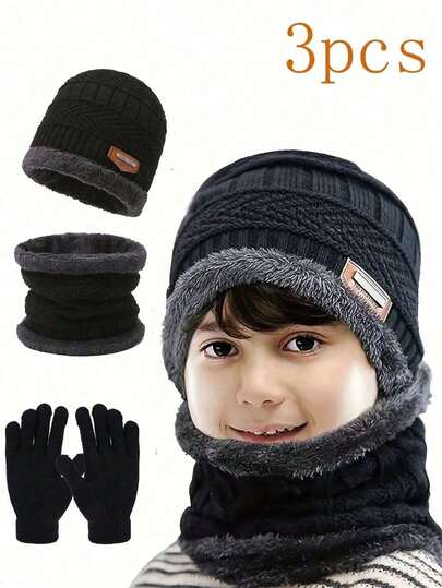3 件套冬季儿童保暖手套，时尚舒适的冬季无檐帽和围巾，适合冬季使用