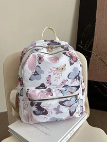 1pc Back To School Backpacks, Fashionable, Casual, Cute Butterfly, Flower, Cherry Printed Backpacks, Large Capacity, Adjustable Shoulder Straps, Suitable For Work, Commuting, Work, Shopping, School, Vacation, Outdoor Leisure, Travel, Shopping And Other Daily Use, Birthday Gifts For Friends. - Backpack - View 4