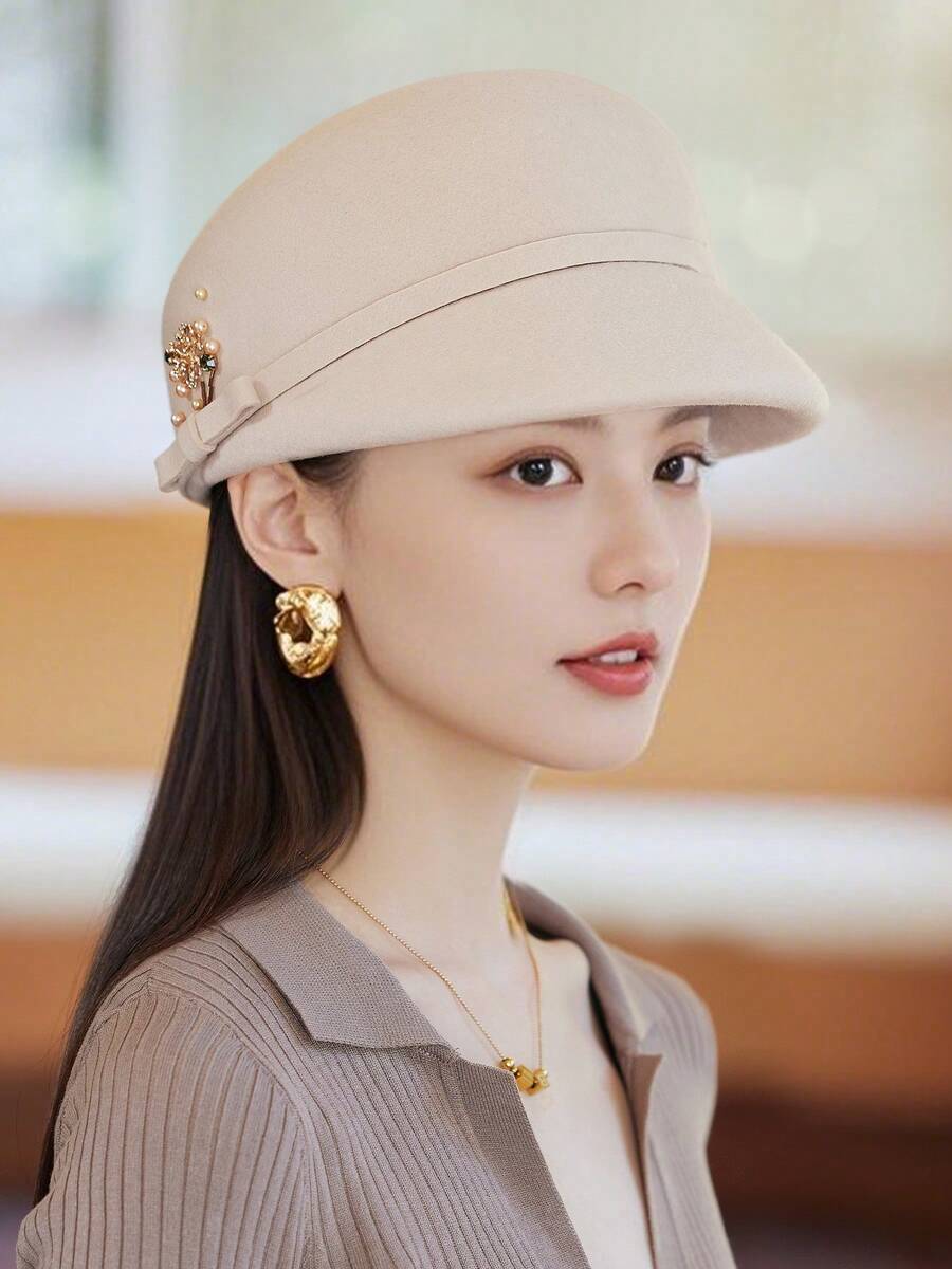 Mũ nồi thu đông cho nữ, mũ nỉ thường ngày phong cách Anh, mũ lưỡi trai thời trang phù hợp, băng đô có thể điều chỉnh