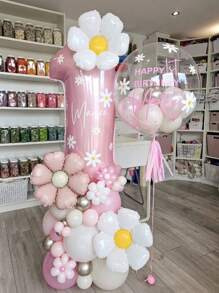 42pcs Daisy Balloon Set Macaron Pink Latex Balloon Bobo Balloon White Daisy 1-9 Number Foil Balloons Babyshower Birthday Party Background Decoration