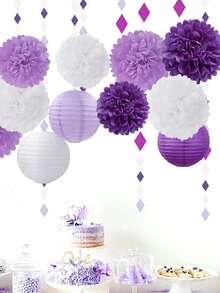 5/15 chiếc đèn lồng màu tím trang trí tiệc, đèn lồng giấy, tua rua tua rua sinh nhật tốt nghiệp, thích hợp cho tiệc cưới, tiệc nghỉ hưu, tiệc độc thân, đồ trang trí lớp học màu tím, vật dụng treo trong nhà và ngoài trời cho sự kiện - Nhiều màu - Xem 4
