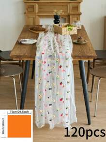 1 pieza Mantel con bordado de encaje y diseño floral colorido, estilo minimalista romántico francés para decoración del hogar y la cocina, adecuado para reuniones festivas, fiestas de cumpleaños, cenas de boda y como fondo fotográfico