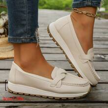 New Spring/Autumn Fashion Plus Size Solid Color Patchwork Flat Loafers, Handmade Lace-Up Slip-On Casual Comfortable Lightweight Driving Shoes, Beige Grain Leather Casual Sneakers For Daily, Commute, Vacation