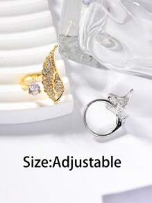 1 Piece Ladies Delicate And Elegant Angel Wings Women's Ring,Teardrop Zirconia With Luxury Rhinestones,Geometric Feather Design Opening Adjustable Ring,Summer Fashion Accessories,Jewelry Gifts For Daily,Vacation,Wedding,Party,Gift,Birthday,Valentine's Day Gift,Mom,Lover.