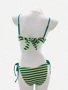 Striped Halter Neck Tie Micro Triangle Bikini Set, Sexy Women's Summer Beach Swimwear - Multicolor - View 10