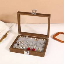 1 PC Jewelry Organizer Wooden Velvet Jewelry Tray Organizer Felt Jewelry Box Tray Holder With Clear Lid Storage Jewelry Tray Box For Necklace Stone Earring Bracelet Display Storage Organizer Box