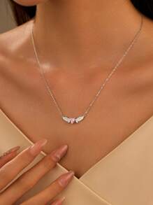 BALMORA 1 Stück luxuriöse S925 Sterling Silber Engelflügel Liebe Halskette für Frauen, süße rosa Zirkonia Schlüsselbein Kette für Mädchen, als tägliches Tragegert oder Geburtstagsgeschenk