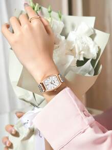 Poshi 1 pieza Reloj de pulsera de mujer elegante de cuarzo analógico con decoración de diamantes y pantalla de fecha