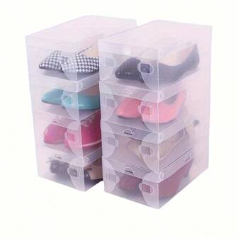 10pcs Small Transparent Shoe Storage Boxes, Stackable Plastic Shoe Organizer Drawers With Flip Cover, Space-Saving Collapsible Shoe Containers