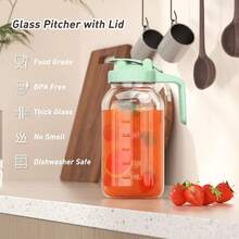 64 Oz Glass Pitcher With Lid, Large Wide Mouth Mason Jar With Pour Spout, Green Sun Tea Glass Jar For Outside, Drink Pitcher Great For Drink, Cold Beverages And Breast Milk - Army Green - View 5