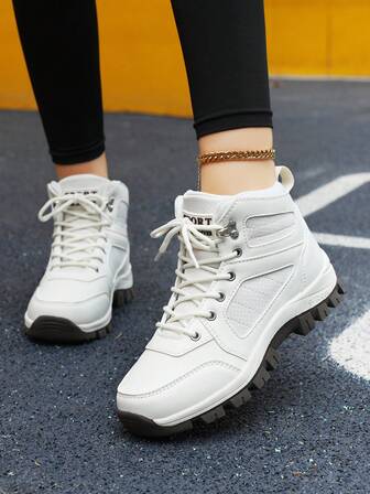 1 双高帮厚底防滑战术登山靴，系带平底舒适踝靴，新款秋冬软底户外防滑登山靴，女式加大码