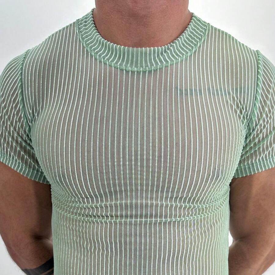 TRANSPARENT Tulle Cropped Top With Collar/SHORT Men's Top/Party Wear/Festival Look/Club/LGBT Gay Pride Parade/Pride - màu xanh lá - Xem 1