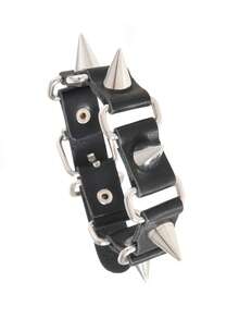 1 件欧美风格朋克摇滚 PU 皮革手链，简单而强大的嘻哈骷髅铆钉图案皮革腕带 - 黑色 - 查看 6