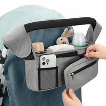 Universal Stroller Organizer With Insulated Cup Holder Detachable Phone Bag And Shoulder Strap, Stroller Bag Caddy Organizer Accessories Fits For , Baby Jogger, Britax Strollers - Grey - View 7