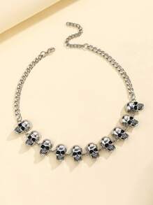 suteyi 1 pieza Collar de estilo gótico de moda con cuello exagerado y múltiples calaveras conectadas