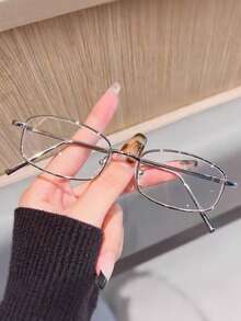 1 件高清平面镜片银框眼镜，金属全框装饰眼镜，男女皆宜 - 無色 - 查看 3