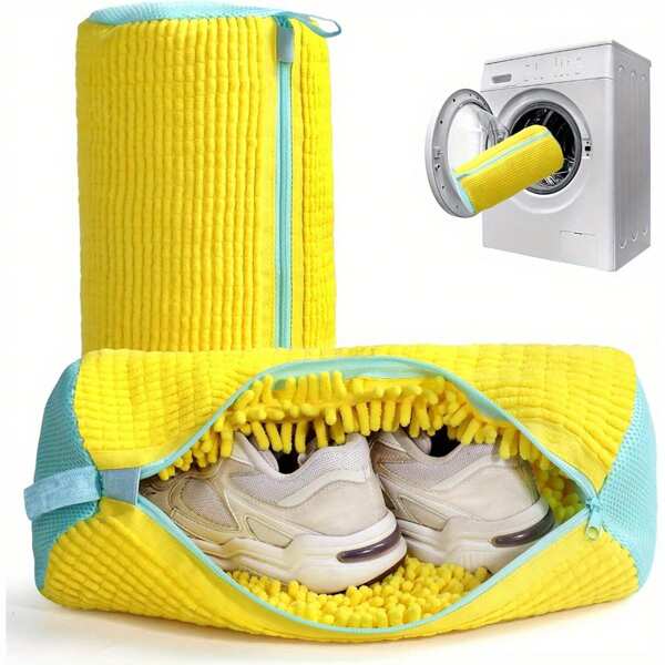 Children's Style2 Pack Durable Washing Machine Shoe Bags For All Shoe Types - Yellow With Blue Zipper, Protective Laundry Bags With Rich Fleece Inside, Perfect For Sneakers And Casual Shoes, Laundry Bags, Laundry Bags