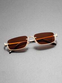 男女通用无框金属时尚眼镜，经典复古风格时尚眼镜，适合夏季派对、休闲街头摄影和节日礼物矩形色调 - 彩色 - 查看 4