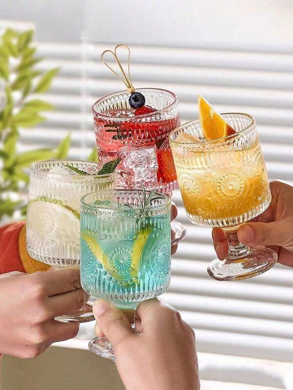 1pc Sunflower Patterned High Footed Glass Cup, Suitable For Coffee, Mulled Wine, Mojito,Whisky,Cocktails, Desserts, Cold Drinks, Juice Cups, Fruit Tea, Milk Cups, Ice Cream Cups Summer Ice Cream, Perfect For Home Afternoon Tea