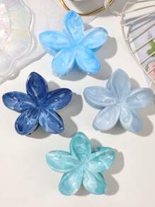 Set de 4 pinzas para el cabello con estilo Mori boho dulce de color azul claro con estampado de flores y mármol, accesorios de playa, accesorios de moda para el cabello, pinzas con forma de flor, para looks casuales de vacaciones para mujer en primavera/verano e invierno