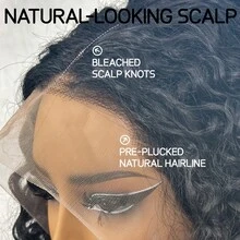 30inch Deep Curly Wave 13x4 13x6 Transparent Ear To Ear Lace Front Wig 200% Density 4*4 5*5 Pre Cut HD Glueless Lace Frontal Closure Wigs Ready To Wear Pre Plucked 8-16inch Bob Wig Heat Resistant Fiber Synthetic Mixed Human Blended Wig For Women Pre Bleached Knots Natural Black Color Long Kinky Curly Wig For Daily Use 8-36 Inch Pre-Cut Lace Is Available For 4x4 5x5 - Natural & Black - View 4