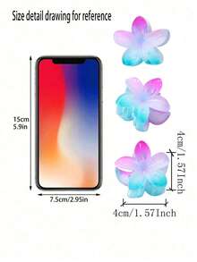 4pcs/Set New Colorful Gradient Flower Hair Clips For Girls, Elegant & Fashionable Hair Accessories - Mauve Purple - View 3