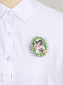 1 Peça Elegante Broche de Retrato de Senhora Fashionista Feito à Mão com e Renda, Joia de Luxo, Adequado como Presente de Encontro e Uso Diário