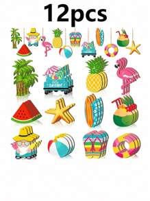 16pcs Wooden Surfboard Design Beach Tree Hanging Decorations For Summer Beach Party With String Pendant,Home Decor ,Room Decor,Wall Decor Gifts Birthday Graduation