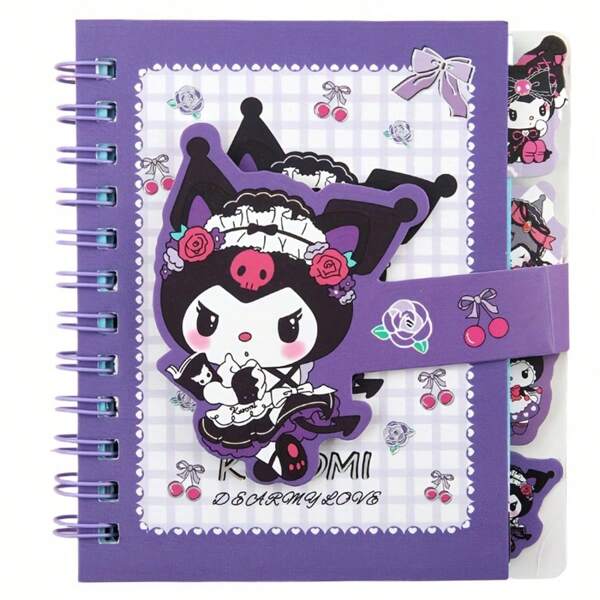 Sanrio Cuaderno de coil cuadrado de Kuromi de Snario, con hebilla magnética, 65 páginas, suministros escolares hermosos, esenciales para la temporada de regreso a clases, con espaciador de dibujos animados