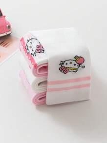 Sanrio 4 Pairs Kid Girls Knee High Socks, Hello Kitty, Mesh, Pink&White, Heart Thigh High, Cute School Style, Thin, Suitable For Students, Everyday, Back To School Season, New Semester, Classroom, Festival Matching, Can Be Paired With Lolita Skirt