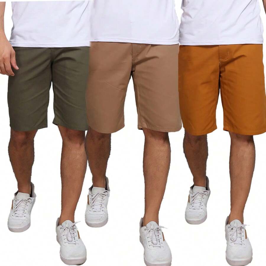 Kit 3 Colorful Shorts With Built-In Bag, Twill, Popular Price, Fine Fabric - castanho+verde+caramero - Xem 1