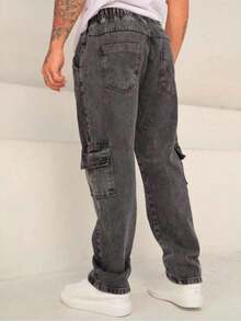 Men's Cargo Pants With Elastic - Grey - View 2