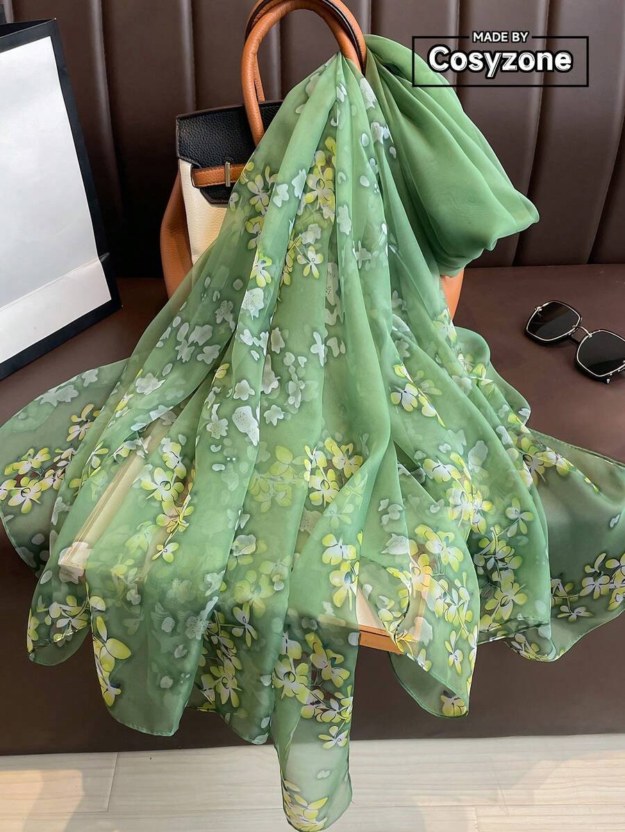 1条女士印花雪纺围巾，轻盈披肩，防晒、沙滩、户外活动皆宜，也可作头巾、发带等休闲装饰。 - 綠色 - 查看 1