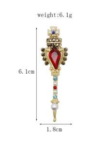Vintage Baroque Colorful Crystal Pearl Brooch Pin, Gemstone Hollow Geometric Rectangle Brooch, Retro Baroque Crown Red Ruby Crystal Magic Wand Brooch, Fashion