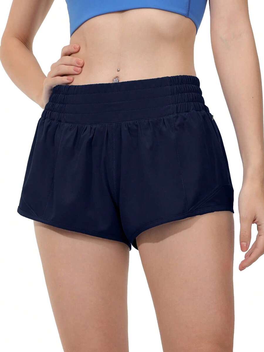Women's Mid-Rise 2.5" Running Shorts – Quick-Dry, Lightweight Gym Shorts With Liner & Zipper Pockets For Sports & Workouts - 藏蓝色 - 查看 1