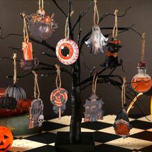 12pcs/24pcs/36pcs/48pcs/60pcs Halloween Decorations, Wooden Witch, Ghost, Pumpkin Decor, Halloween Home Decor, Holiday Decorations, Suitable For Wall, Classroom, Home, Birthday Party, Outdoor Halloween, Halloween Party To Bring Festive Atmosphere! Fall Decor Autumn Decor Room Decor - Multicolor - View 2