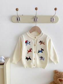 Autumn/Winter Knitted Dog Embroidered Cardigan Sweater For Toddler Boys & Girls - Màu be - Xem 2