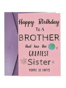 1pc Personalized Greeting Card With Envelope, Funny Birthday Card From Sister To Brother, Blank Inside For Customization, Best Gift - Multicolor - View 14