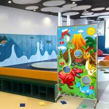 Dinosaur Themed Toss Game Banner, Realistic Dinosaur Party Cornhole Game Set With 4 Bean Bags, 4 Cornhole Holes For Indoor & Outdoor, Birthday Party Decor, Decorative Yard Hanging Banner