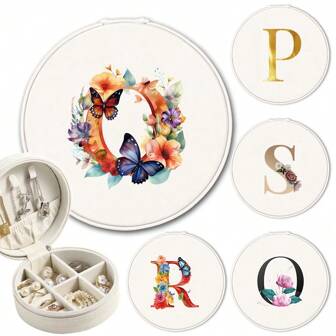 精美情人节派对首饰盒，多隔层饰品收纳盒，圆形首饰整理盒，可收纳耳环、戒指、项链、手镯等饰品，适合婚礼、圣诞节、情人节等场合，可定制26个字母的姓名首字母图案。