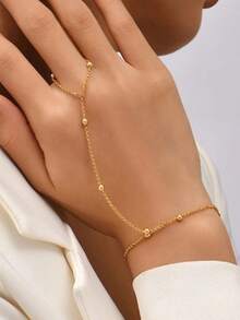1pc Fashion Pearl Chain Finger Ring, Delicate Bracelet Suitable For Daily Wear By Women (Random Bead Count) - Gold - View 3