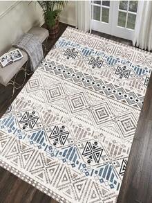 1pc Moroccan Style Geometric Print Rug, Ins Inspired, Living Room Carpet, Bedroom Rug, Large Carpet, Room Decor, Machine Washable & Soft - Multicolor - View 12