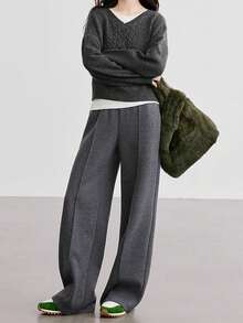 灰色宽松休闲裤，新款女阔腿裤，今年流行热卖裤子 - 灰色 - 查看 4