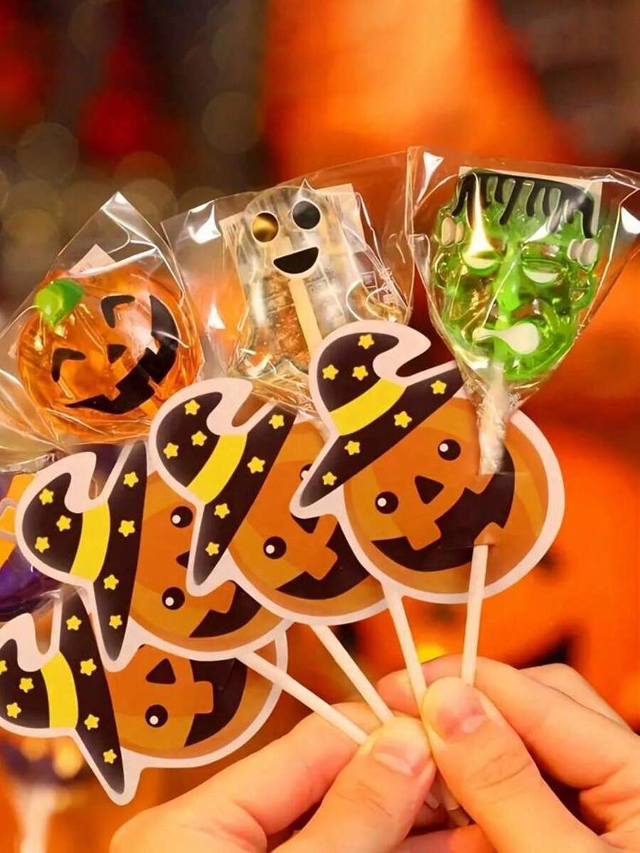 50pcs Halloween Pumpkin Lollipop Decorations - Seasonal Craft Paper, Colorful Card Design Candy Wrappers Suitable For Spooky Decor, Applicable For Fall, Halloween, Christmas - Multicolor - View 1