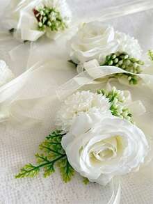 1PC Men's Boutonniere Handmade Satin Rose Corsage Flower Bridegroom Boutonniere Wedding Prim Party Homecoming. Valentine's Day Accessories - Multicolor - View 12