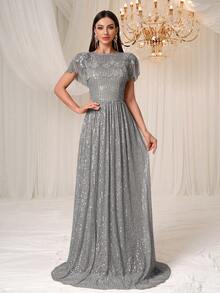 YISIKADO Abito da cerimonia da donna elegante e lussuoso con decorazioni di paillettes e perline, con scialle