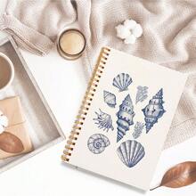 Chic Beach Spiral Journal Notebook - Shell Design Journal, 5.5x8.3in (14x21cm), 50sheets(100 Pages) With Weekday, Weather & Memo Signs, Cute Aesthetic Preppy Office Supplies, Perfect Gift For Granddaughters & Girls, School Supplies,Back To School - Spiral Notebook - View 5