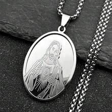Chritian Sacred Heart Of Jesus Medal Pendant Necklace For Men Women Stainless Steel Gold Silver Color Chain Amulet Faith Jewelry