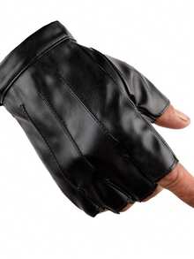 1 Paar Herren Handschuhe mit Streifen und halben Fingern aus glänzendem Leder, Modeaccessoire für Bühnenauftritte, Frühling/Sommer - Halbfingerhandschuhe für Herren - Übersicht 5